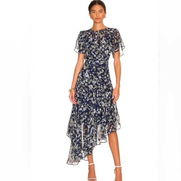 Astr Dresses & Skirts - Astr Asymmetrical Blue and White Ruffled Dress